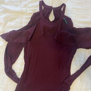 Elegant Burgundy Cold Shoulder Shirt